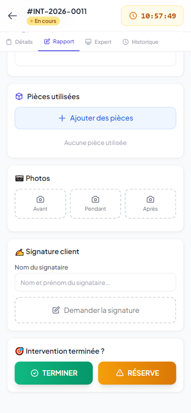 App technicien : signature client et cloture de l'intervention